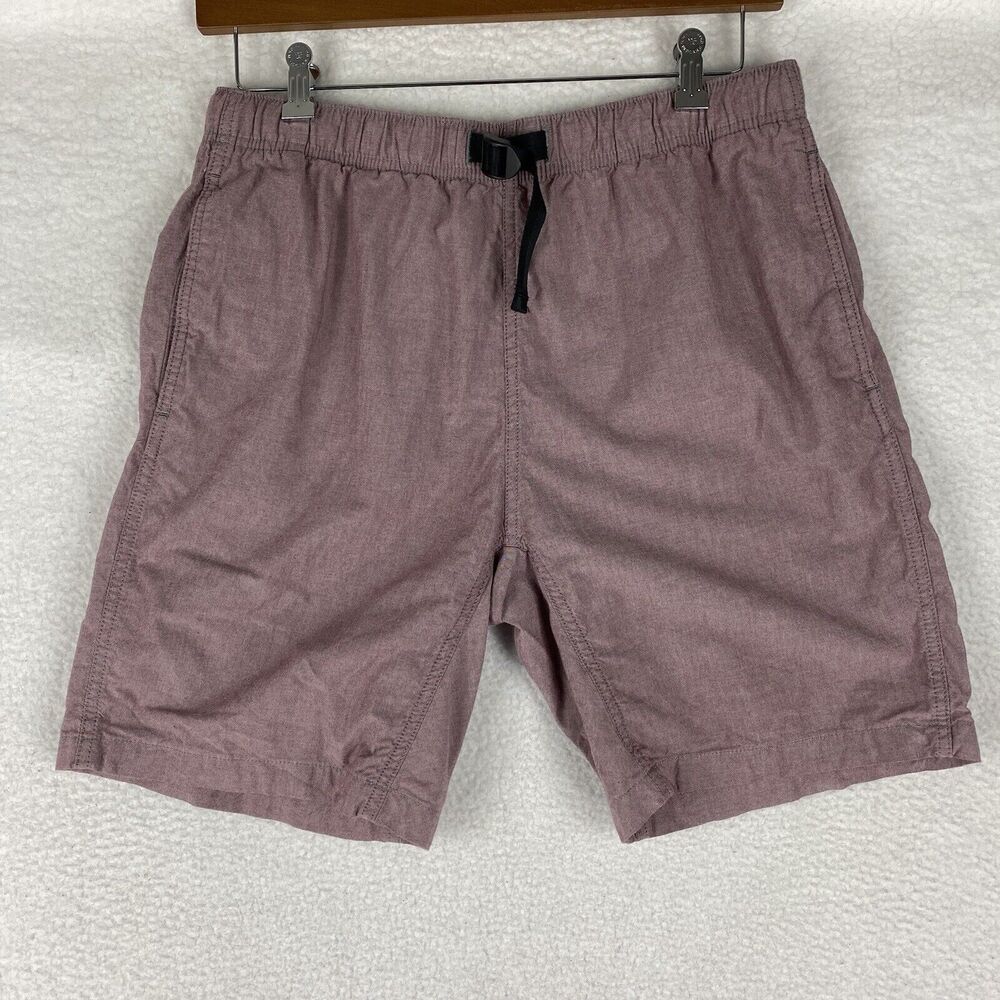 Eddie Bauer Shorts Mens Large 33 Red Belted Flat Front 8" Chino Cotton Preppy